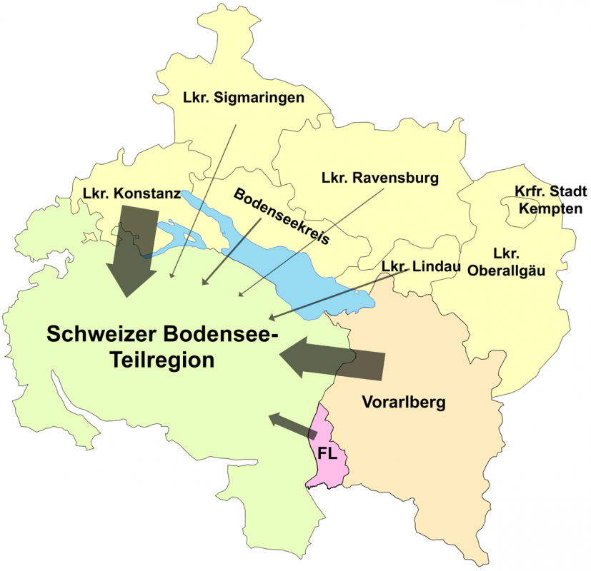 Einpendelnde Grenzgänger in die Schweizer Bodenseeregion
